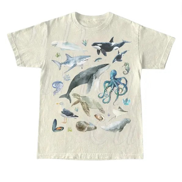 Vintage 90s Water Color Sea Animal Tshirt, Retro Ocean Nature Shirt, Sealife, Ocean, Whale, Orca, Turtle, Dolphin Shirt,...