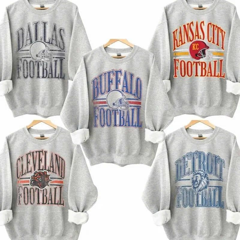 Vintage All Team Football ASH GREY Crewneck Sweatshirt, Hometown Football Game Day Pullover, Vintage Football Throwback...