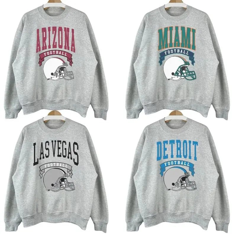 Vintage All Team Football Big Helmet Sport Grey Sweatshirt, Hometown Football Sweatshirt, Football Thowback, Vintage...