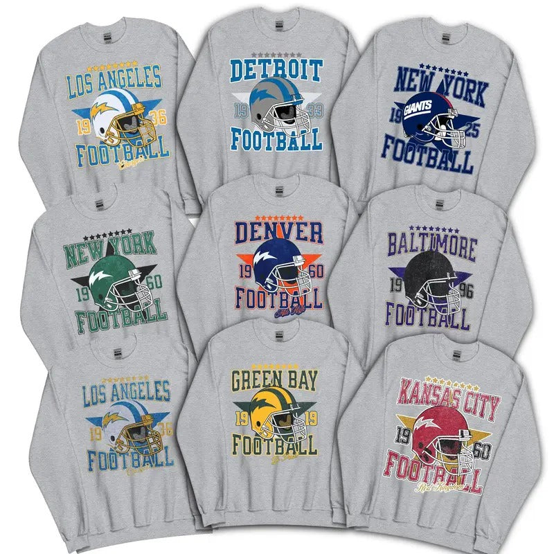 Vintage All Team Football Crewneck Sweatshirt For Men And Women - Retro Grey Football Style - Fabric, Menswear Unisex...