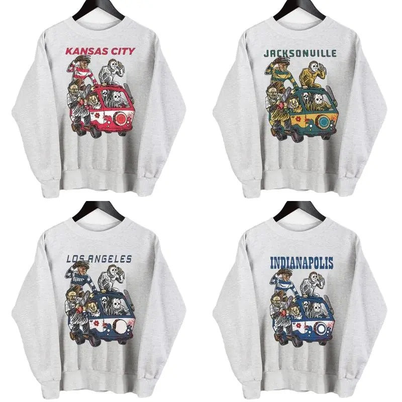 Vintage All Team Football Halloween Hororr All Team Football Sport Grey Halloween Sport T-Shirts, Hoodie, Sweatshirt