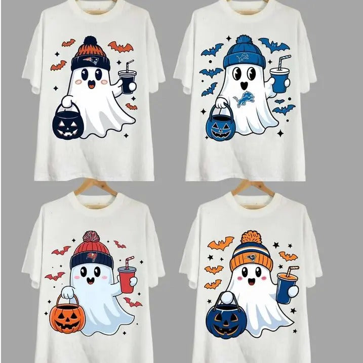 Vintage All Teams Football Halloween T-shirt, Cute Ghost Football Halloween T-shirt, Sport Shirt, Gift for Halloween, for...