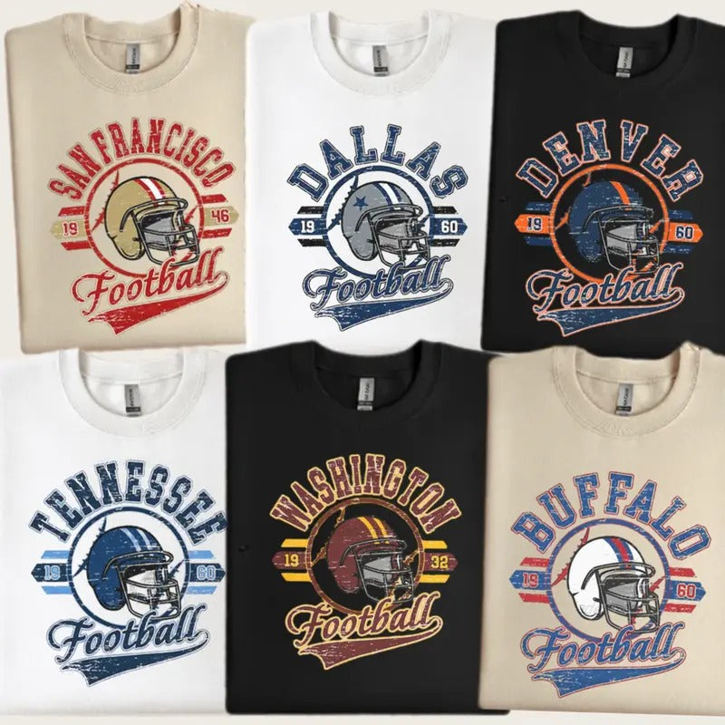 Vintage All Teams Football Sweatshirt - Dallas, Kansas City, Philadelphia, New York - Classic, Cotton - Menswear,...