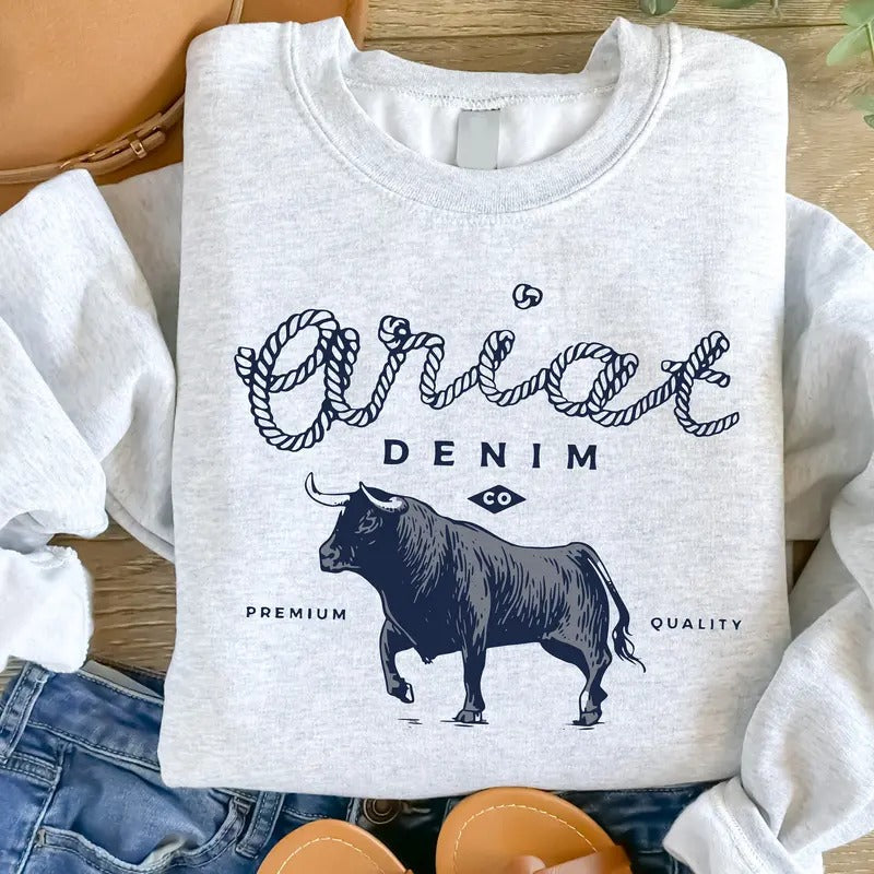 Vintage Ariat Denim Bull Sweatshirt Western Sweater Country Sweatshirt Vintage Inspired Sweater Trendy Sweater Rodeo...