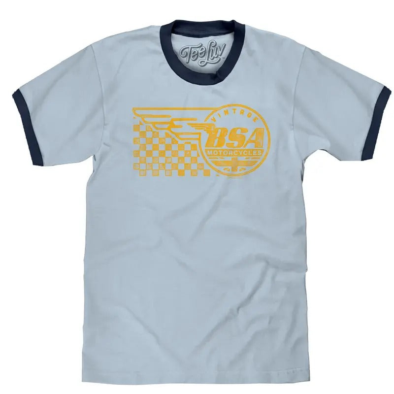 Vintage BSA Motorcycles Ringer T-Shirt - Light and Navy Blue Hoodie, Sweatshirt | HypeDripTees.com