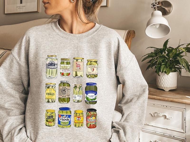 Vintage Canned Pickles Sweatshirt, Pickle Crewneck, Pickle Crewneck Sweatshirt, Pickle Lovers Hoodie, Pickle Crewneck...