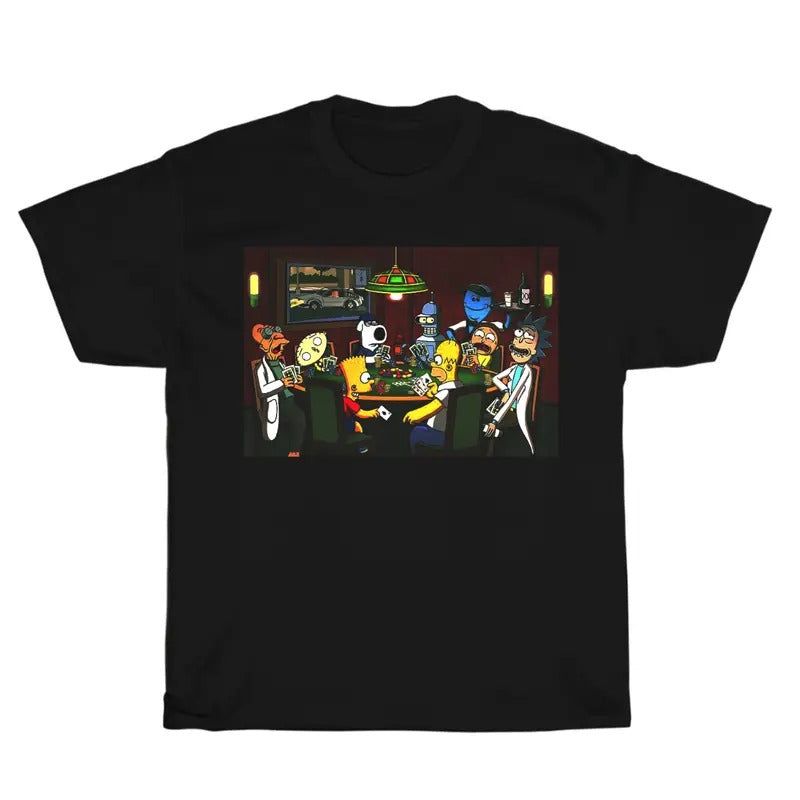 Vintage Cartoon Characters Playing Poker Crewneck T-shirt, Funny Meme Tee, Valentine's Day For Him, Valentine's Gift For...