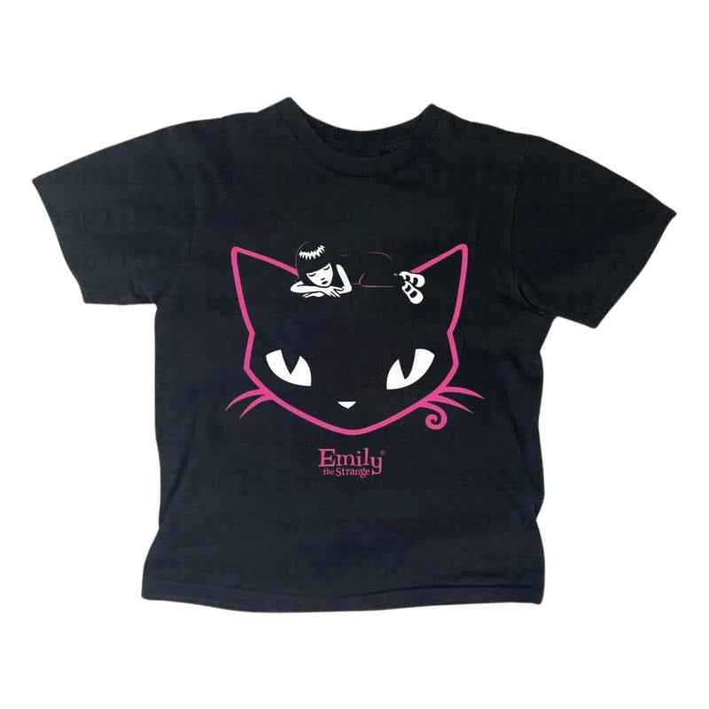 Vintage Cat Girl Baby Tee - Emily The Strange Shirt, Gothic Emo Girl Baby Tee, Y2K Top Women Streetwear, Grunge 2000s,...