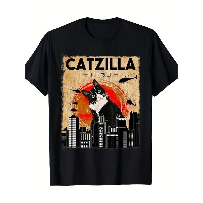 Vintage Catzilla Tee - Funny Tuxedo Cat And Kitten T-Shirt - 220g made in usa Hoodie, Sweatshirt | HypeDripTees.com