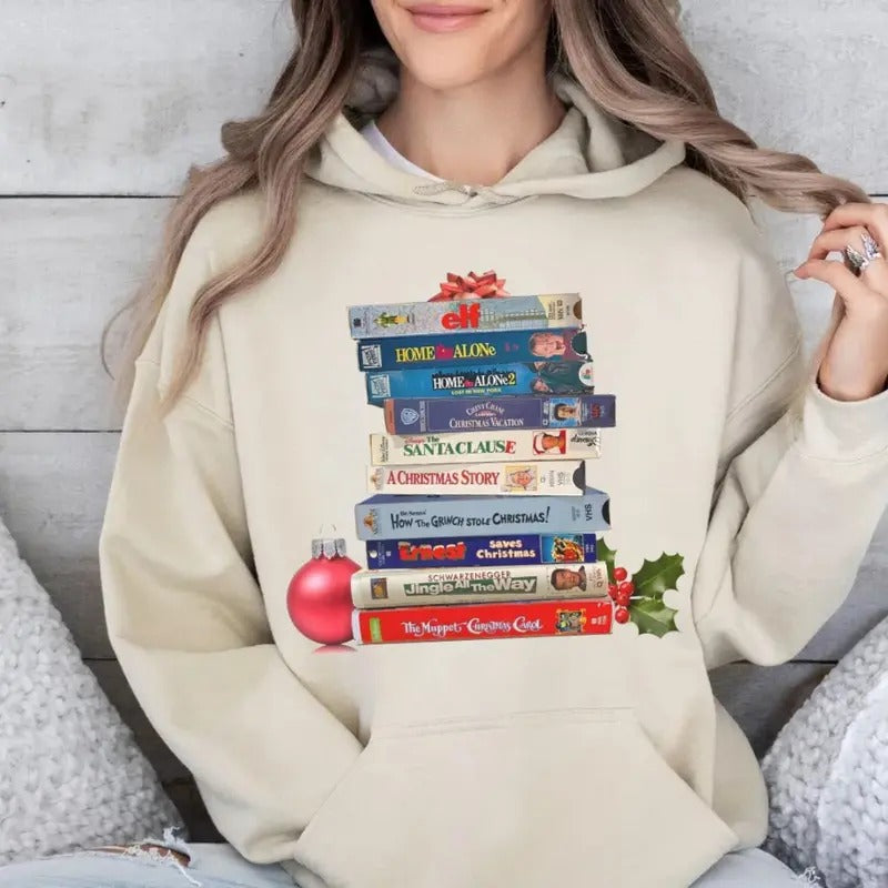 Vintage Christmas Movies Vhs Shirt, Retro Vhs Xmas Tapes Gift For Her, Family Reunion Hoodie, 1990s Holiday Sweatshirt,...