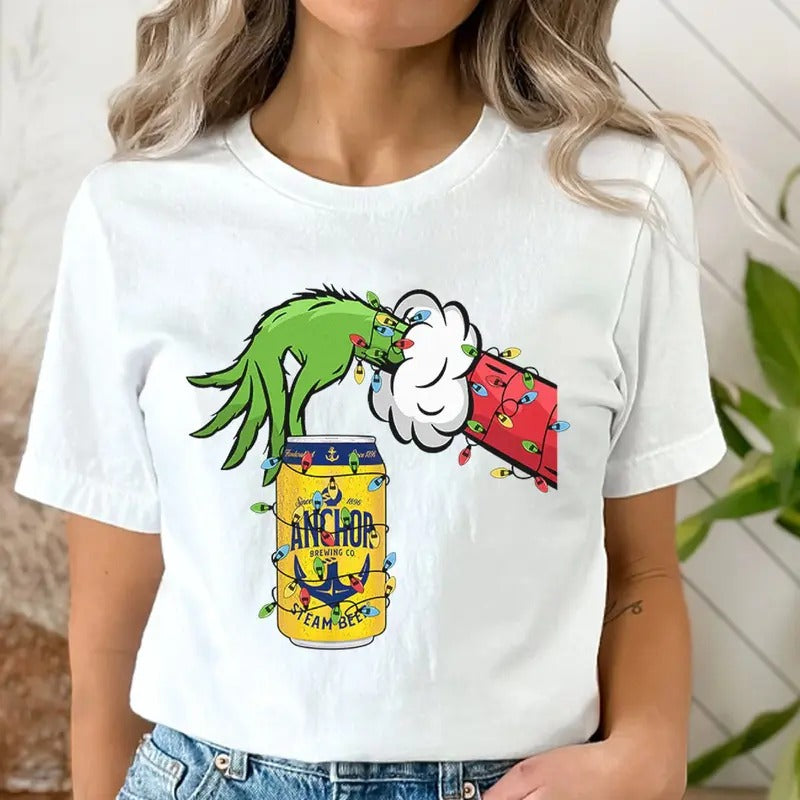 Vintage Christmas Shirt Grnnch Hand Holding Anchor Brewing Beer Funny Christmas Drinking Tshirt Hoodie, Sweatshirt