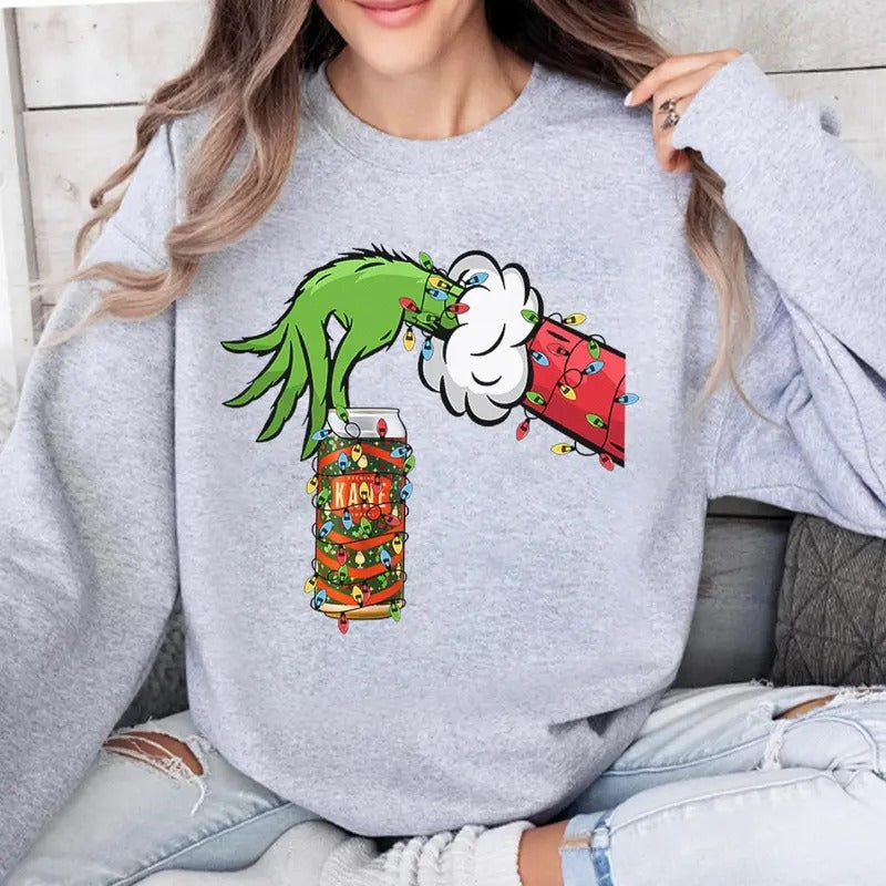 Vintage Christmas Shirt Grnnch Hand Holding Eggnog Beer Funny Christmas Drinking Tshirt Hoodie, Sweatshirt | HypeDripTees.com