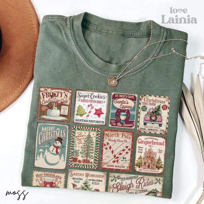 Vintage Christmas Shirt Womens Christmas Vibes Shirt Christmas Stamps TShirt Retro Holiday Party Tee Festive Winter...