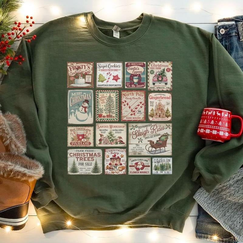 Vintage Christmas Sweatshirt, Retro Christmas Stamps Shirt, Holiday Santa Claus Sweatshirt, Merry Christmas Stamp...