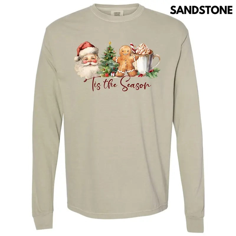 Vintage Christmas Tis The Season Long Sleeve Comfort Colors T-Shirt 'NLB' Hoodie, Sweatshirt | HypeDripTees.com