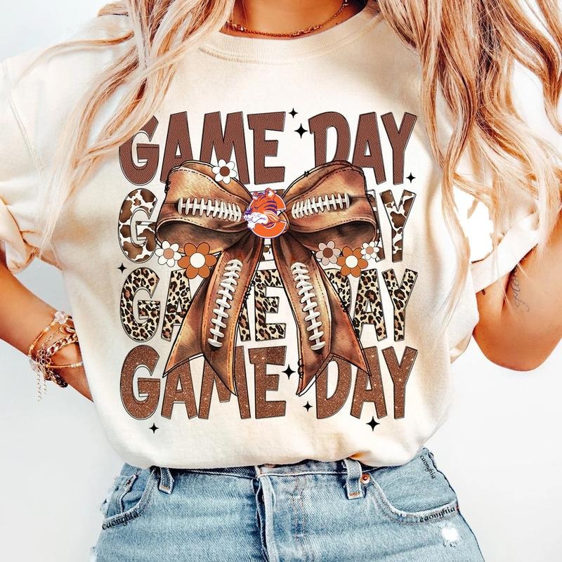 Vintage Clemson Football Coquette Bow Game Day Shirt, Gameday Women's Sweatshirt Cotton Fit Top Womenswear Hoodie