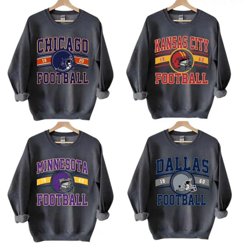 Vintage Dark Heather Color All Team Football Sweatshirt with Big Words Logo and Graphic Tees for Football Fans Shirt...