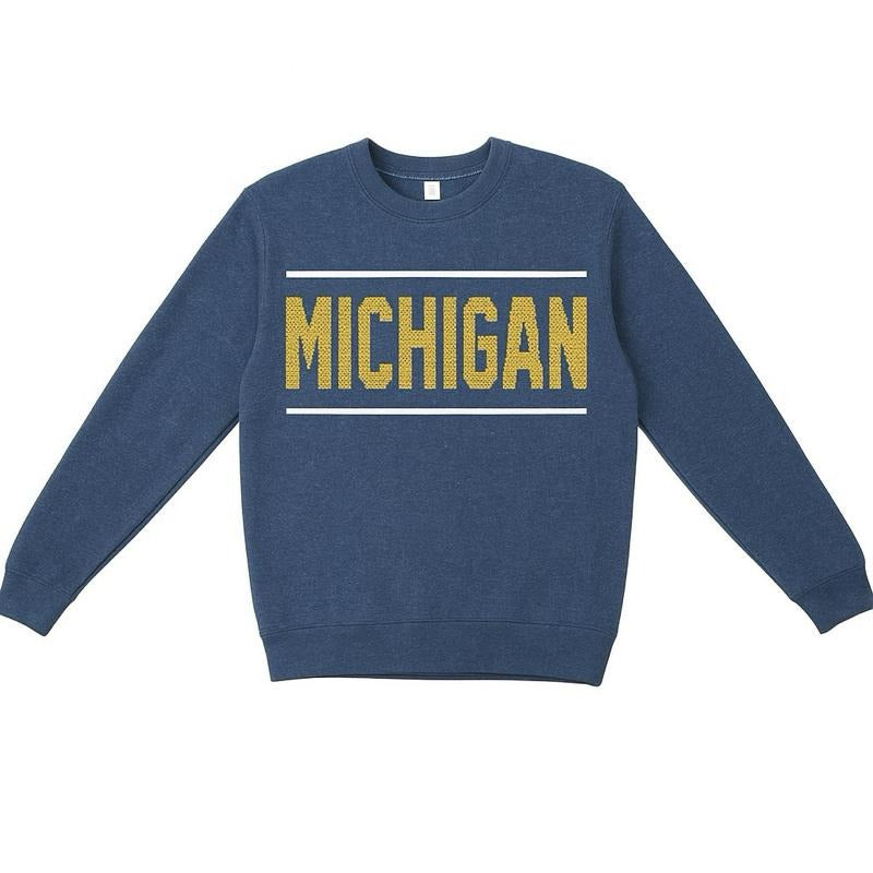 Vintage Detroit style Michigan Sweater Sweatshirt Crew Neck groutfit outfits Crewneck Classic Cotton Fabric Knit Long...