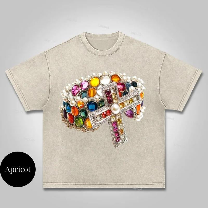 Vintage Diamond Cross Graphic Print T-Shirt, Vintage Graphic Y2k Tee, Grillz Tshirt, Y2k Clothing, Unisex Crewneck Medium...