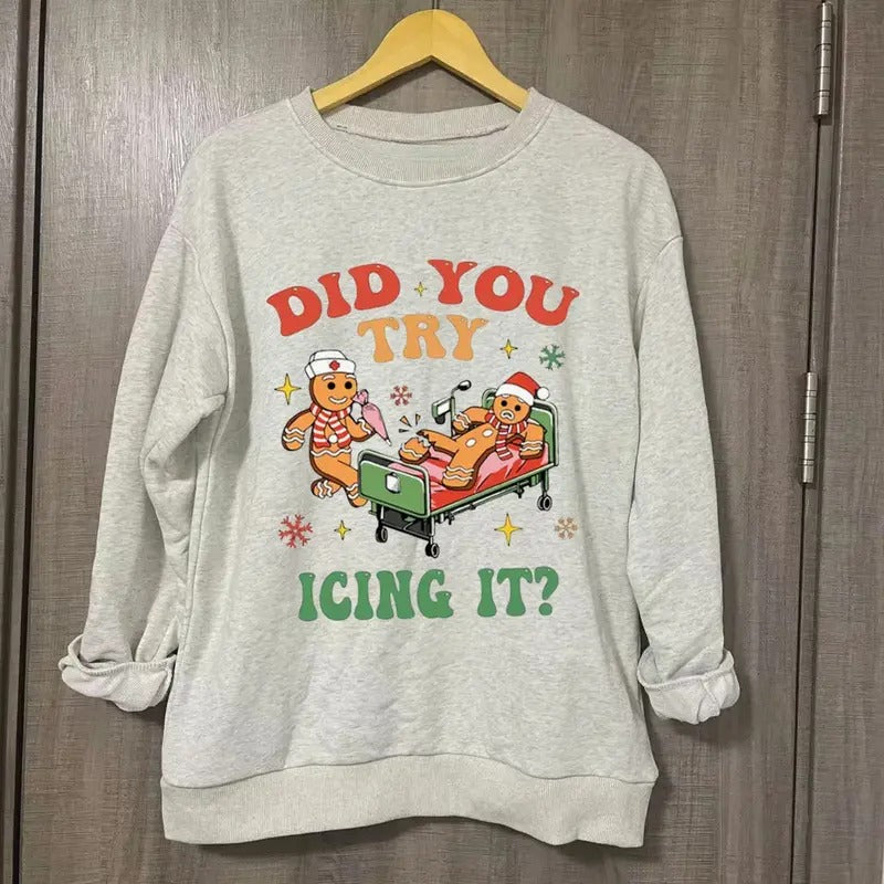 Vintage Did You Try Icing It Graphic Tee - Funny Nurse Gingerbread Shirt - Cookies Xmas - Merry Christmas - Christmas Gifts