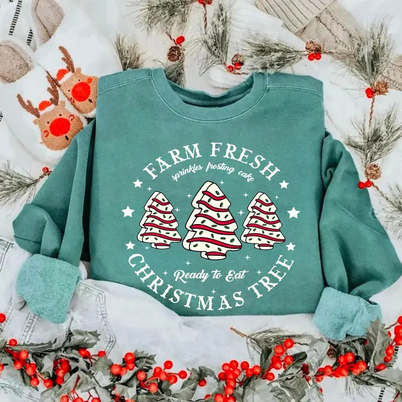Vintage Farm Fresh Christmas Tree Sweatshirt, Christmas Tree Cake Shirt, Christmas Holiday Sweatshirt, Christmas Cake...