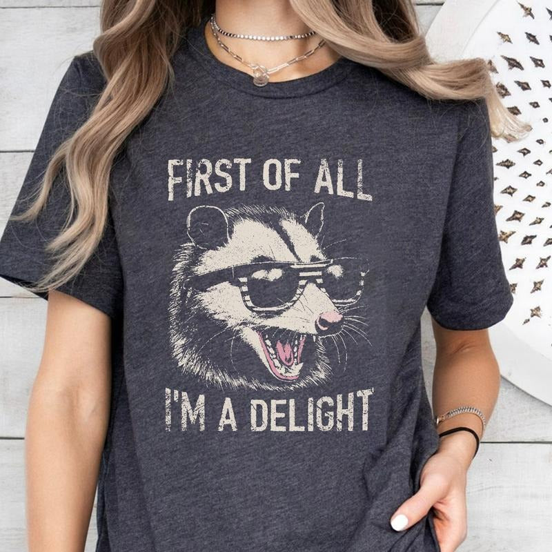 Vintage First Of All I'm A Delight  Shirt, Retro Funny Raccoon Shirt, Vintage Raccoon Shirt, Aesthetic Shirt, Raccoon...