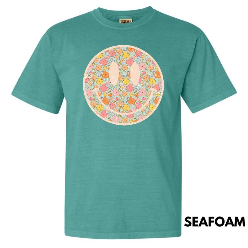 Vintage Floral Happy Face Comfort Colors T-Shirt 'NLB' Hoodie, Sweatshirt | HypeDripTees.com