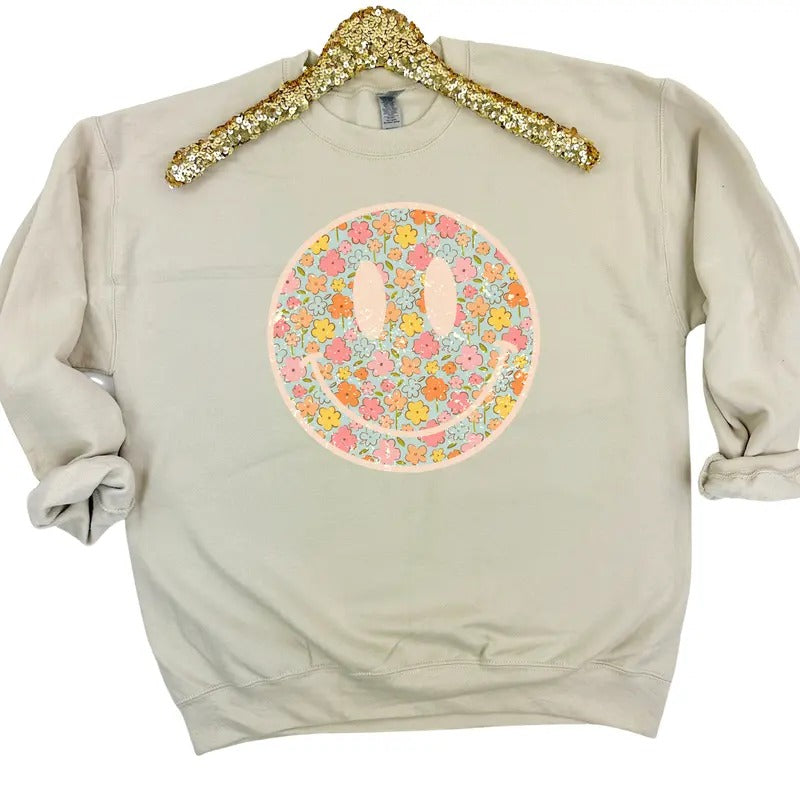 Vintage Floral Happy Face Sweatshirt 'NLB' T-Shirts, Hoodie | HypeDripTees.com