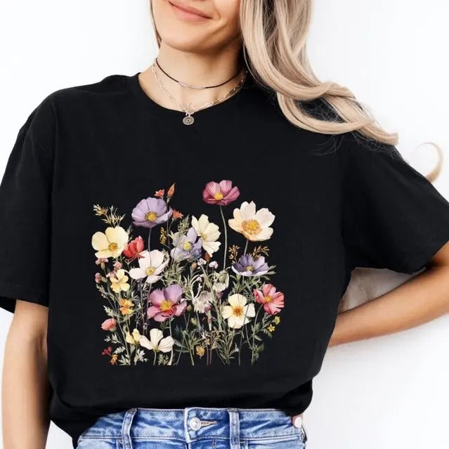Vintage Flowers Shirt, Pastel Botanical Floral Hoodie, Fairy Core, Wildflowers Shirt, Boho Flower Shirt, Gift For Her,...