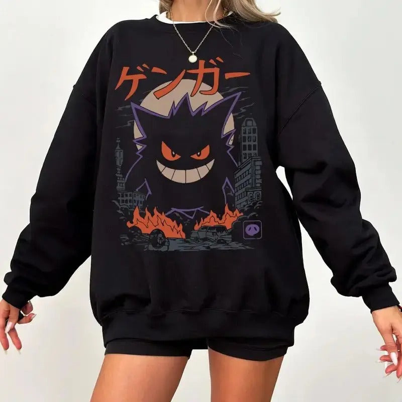 Vintage Gengar Japanese Cotton T-Shirt, Sweatshirt  Unisex Menswear Casual Clothing Tops Sweaters Hoodie | HypeDripTees.com