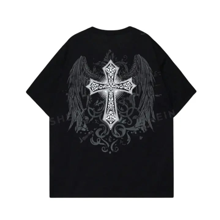 Vintage Goth Men Cross & Wings Print Graphic Tee, Sweatshirt, Hoodie Gift For Women Top Womenswear Underwear Cotton...