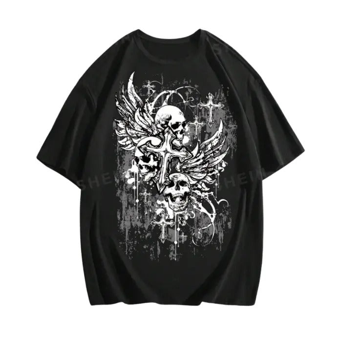 Vintage Goth Men Skull & Cross  Graphic Tee, Sweatshirt, Hoodie Gift For Women Top Womenswear Underwear Cotton T-Shirt...