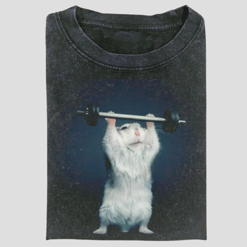 Vintage Gym Hamster Graphic Tee, Funny Lifting Meme Animal Shirt, Buff Rodent Fitness Aesthetic, Unisex Menswear...