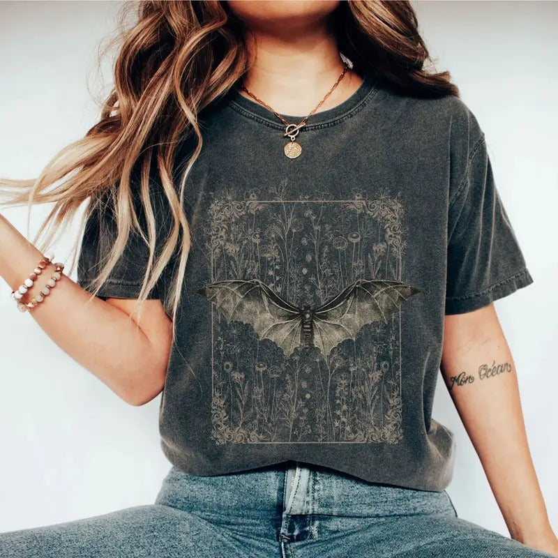 Vintage Halloween Bat Shirt, Retro Bat Halloween Shirt, Gift for Her, Spooky Bat Shirt, Bat Lover TShirt, Boho Bat...