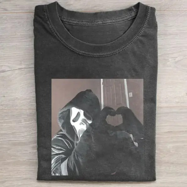 Vintage Halloween Graphic T-shirt, Ghost Face Heart Shape Tee, Horror Movie Shirt, Horror Character, Funny Halloween...