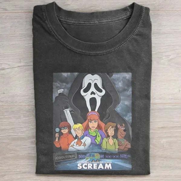 Vintage Halloween Graphic T-shirt, Ghost Face X Scooby Doo Tee, Horror Movie Shirt, Horror Character, Funny Halloween...