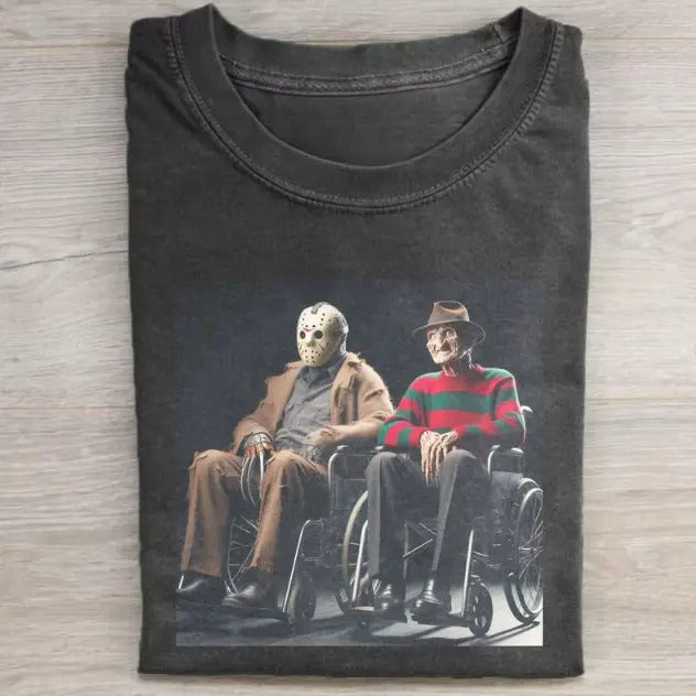 Vintage Halloween Graphic T-shirt, Jason Voorhees X Freddy Krueger Tee, Horror Movie Shirt, Horror Character, Funny...