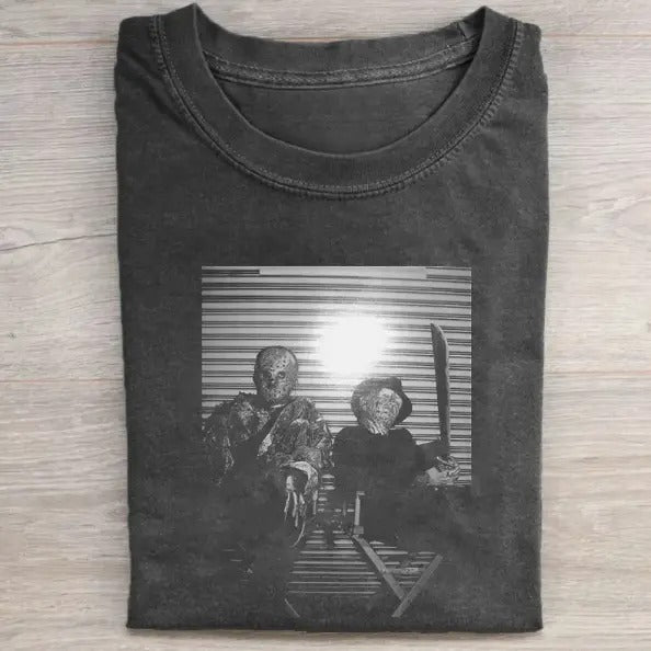 Vintage Halloween Graphic T-shirt, Jason Voorhees X Freddy Krueger Tee, Horror Movie Shirt, Horror Character, Funny...