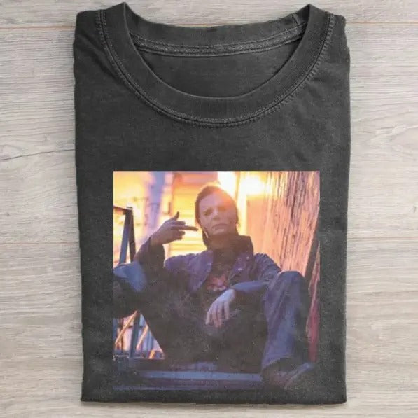 Vintage Halloween Graphic T-shirt, Michael Myers Middle Finger Tee, Horror Movie Shirt, Horror Character, Funny Halloween...