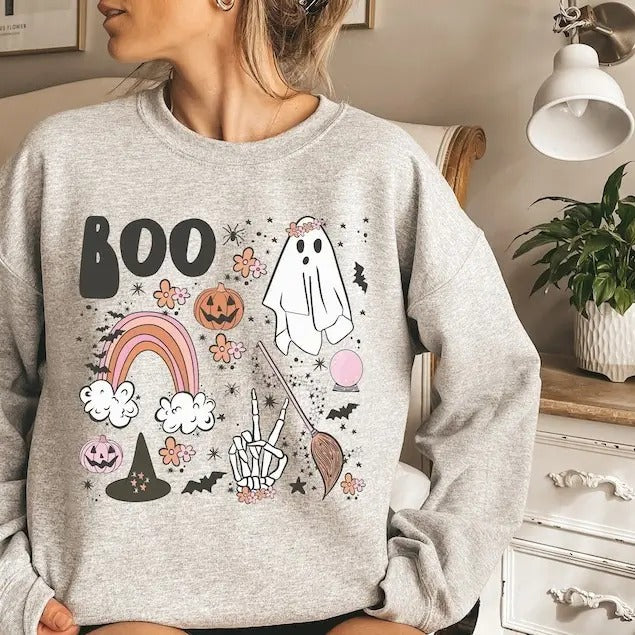 Vintage Halloween Sweatshirt, Halloween Sweater, Halloween Shirts for Women, Halloween Crewneck Hoodie | HypeDripTees.com