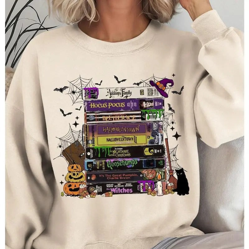 Vintage Halloween VHS Movies Sweatshirt, Retro Horror VHS Movies Shirt, Vintage Spooky Season VHS Movies Shirt, Halloween...
