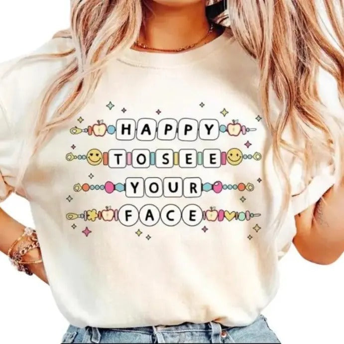 Vintage Happy To See Your Face T-Shirt, Unisex Cotton For Men, Casual Polyeste Crewneck Shortsleevestyle{n002}2 Hoodie,...