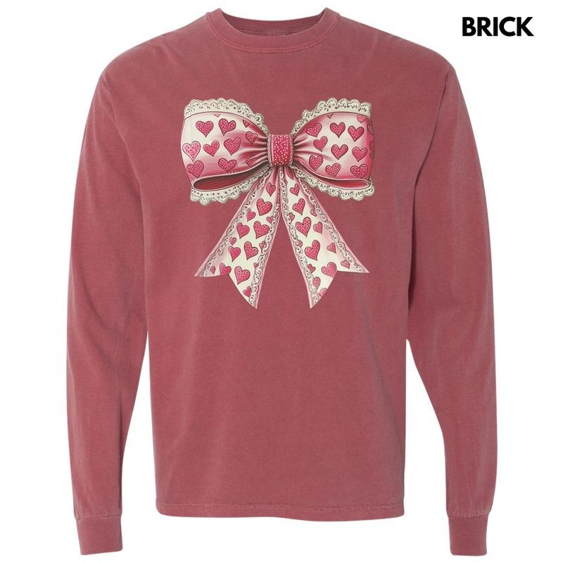 Vintage Heart Lace Bow Long Sleeve Comfort Colors T-Shirt Hoodie, Sweatshirt | HypeDripTees.com