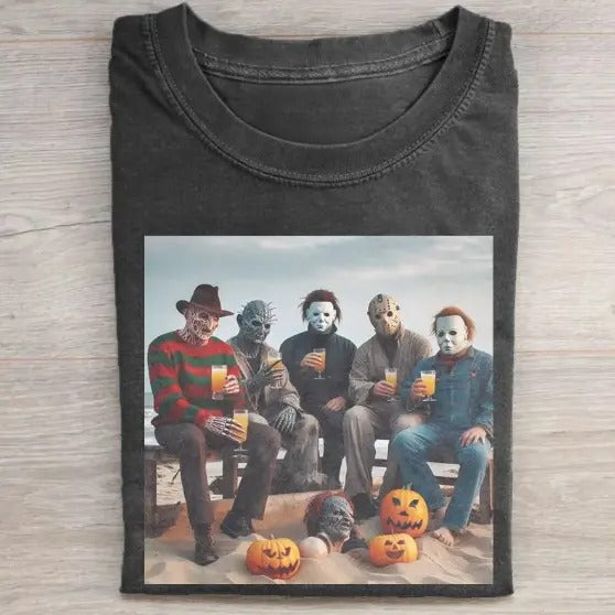 Vintage Horror Movie Characters T-Shirt, Ghost Face, Jason Voorhees, Michael Myers, Freddy Krueger, Pinhead, Horror Movie...