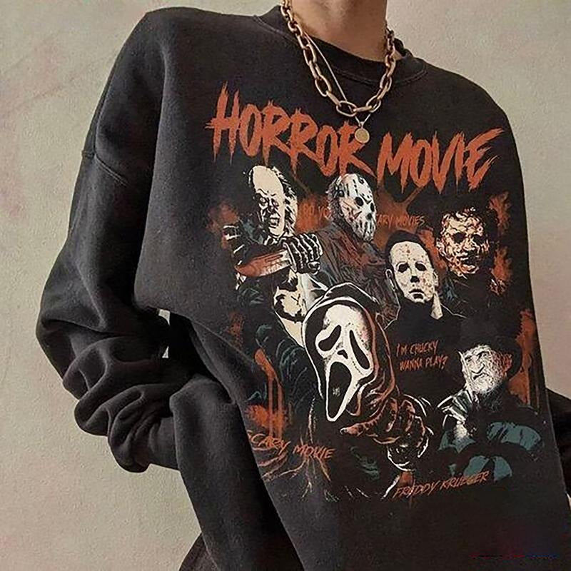 Vintage Horror Movie Sweatshirt, 90s Halloween Sweater, Ghostface Shirt, Michael Myers Tee, Horror Characters Sweatshirt,...