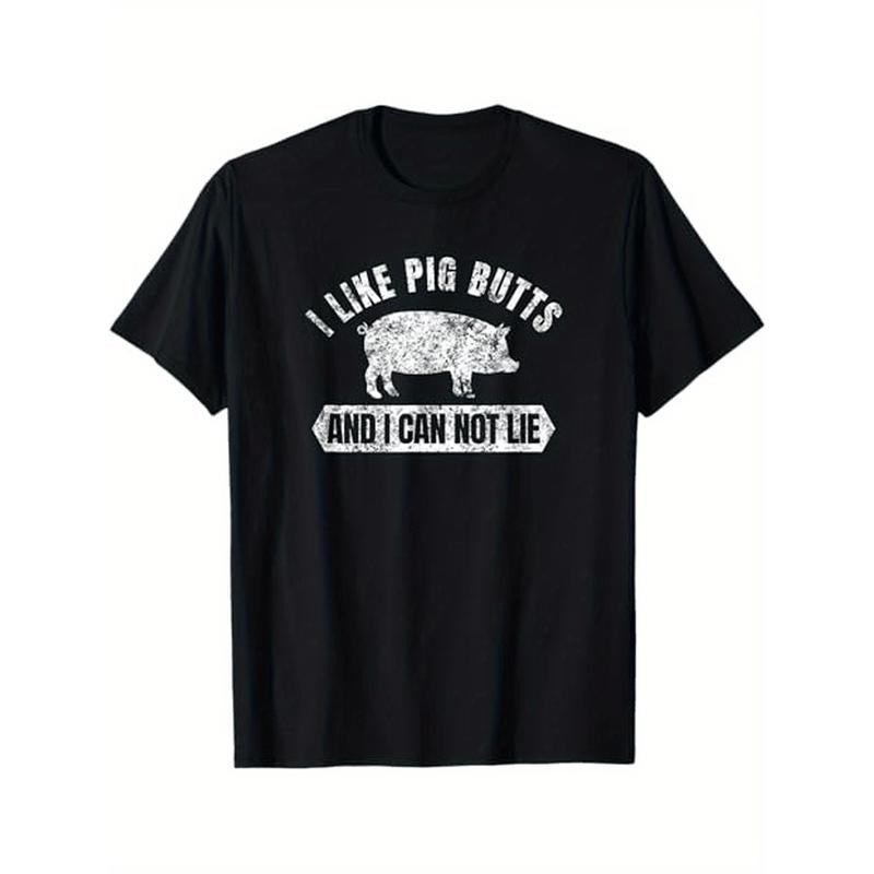 Vintage Humorous Pig Butts Graphic Tee, 100% Cotton Casual T-Shirt, Breathable & Lightweight, Round Neck, Short Sleeve,...