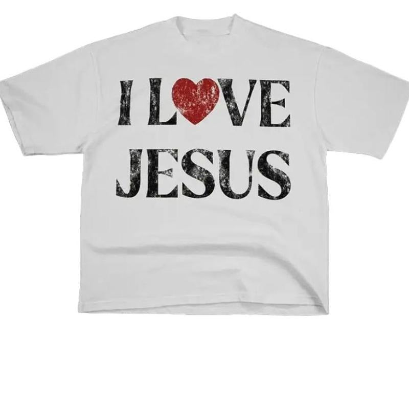 Vintage I Love Jesus Print Short Sleeve T-Shirt Menswear Top Underwear Tshirt Cotton Polyester Hoodie, Sweatshirt
