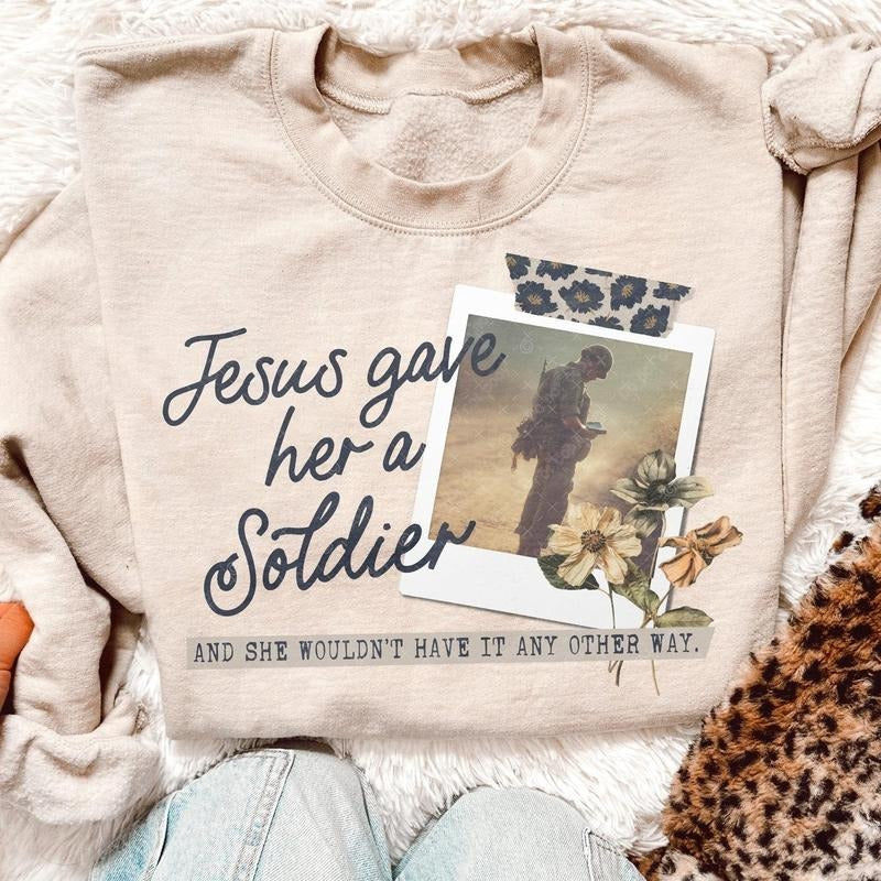 Vintage Jesus Gave Her A Solider Canvas Style Cotton Shirt, Army Wife Tee, Jesus Apparel, Mother's Day Gift Hoodie,...