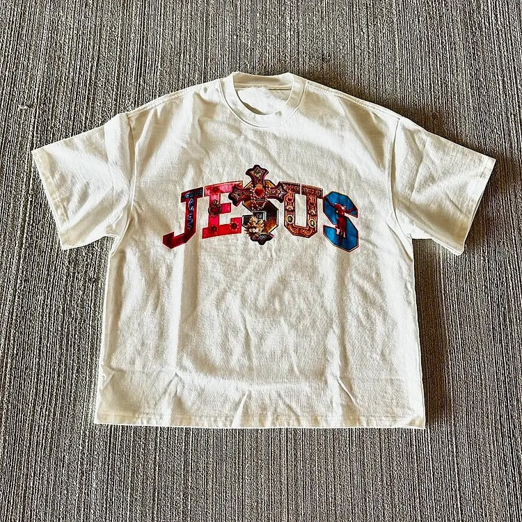 Vintage Jesus Graphic 100% Cotton T-Shirt vintage  shirts Crewneck Menswear Top Apparel Polyester Tshirt Streetwear...