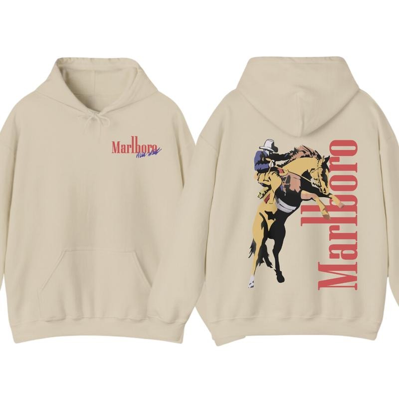 Vintage Marlboro Cowboy Wild West 2 Sided Hoodie Sweatshirt T-Shirt, Unisex Shirt, Gift For Men, Gift For Women Fabric...